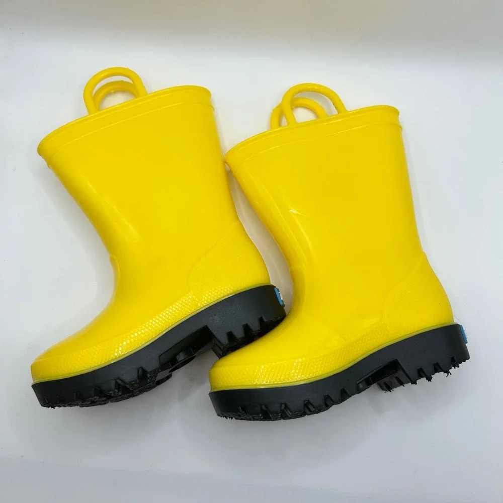 Zoogs Kids Yellow Rubber Rain Boots Waterproof Pull On Handles Toddler Size 5